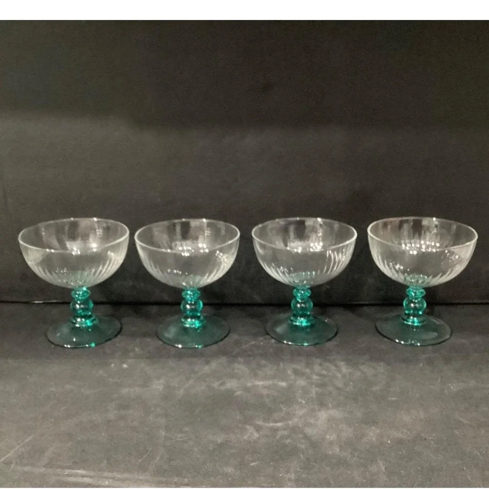 Cristal D'Arques Country‎ Manor Champagne Coupes, Set of 4, Turquoise Stemware